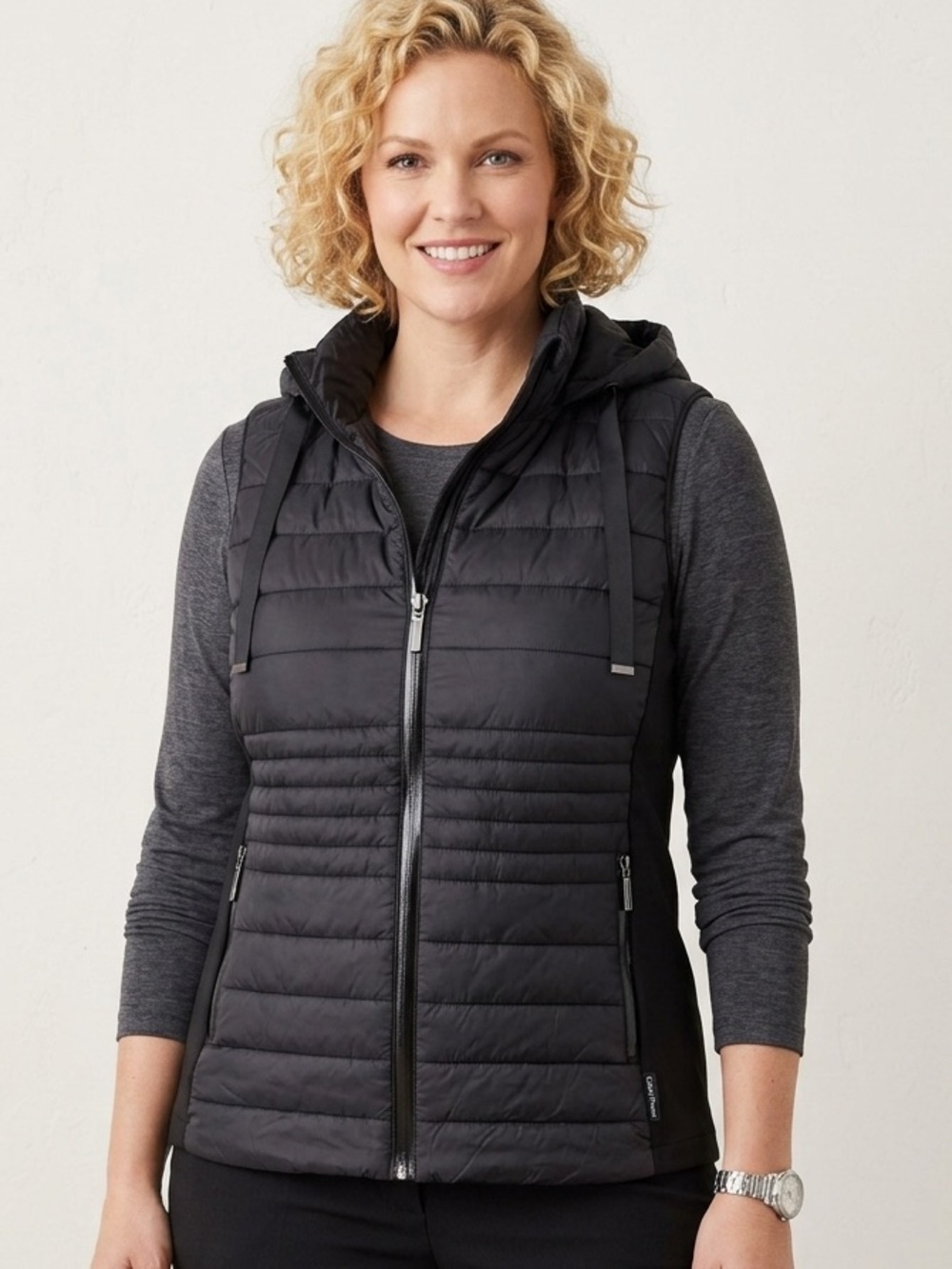 Claire France of Canada Women’s 1X Black Quilted Hooded Puffer Vest